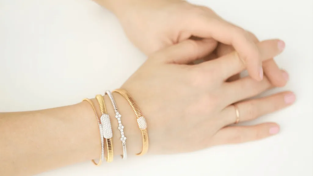 stylish bracelet stack with bangles and wristbands