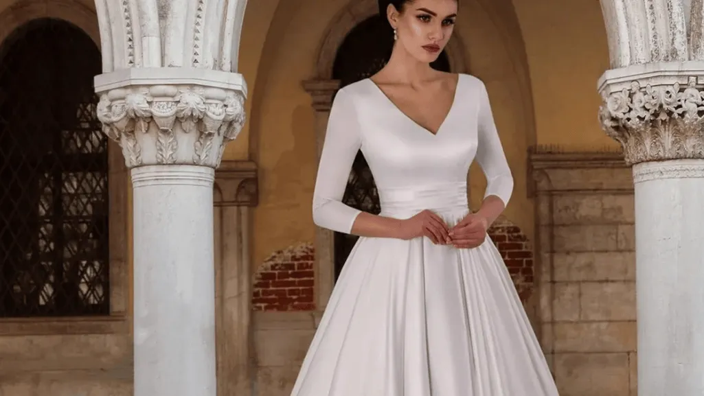 three-quarter sleeves wedding dress