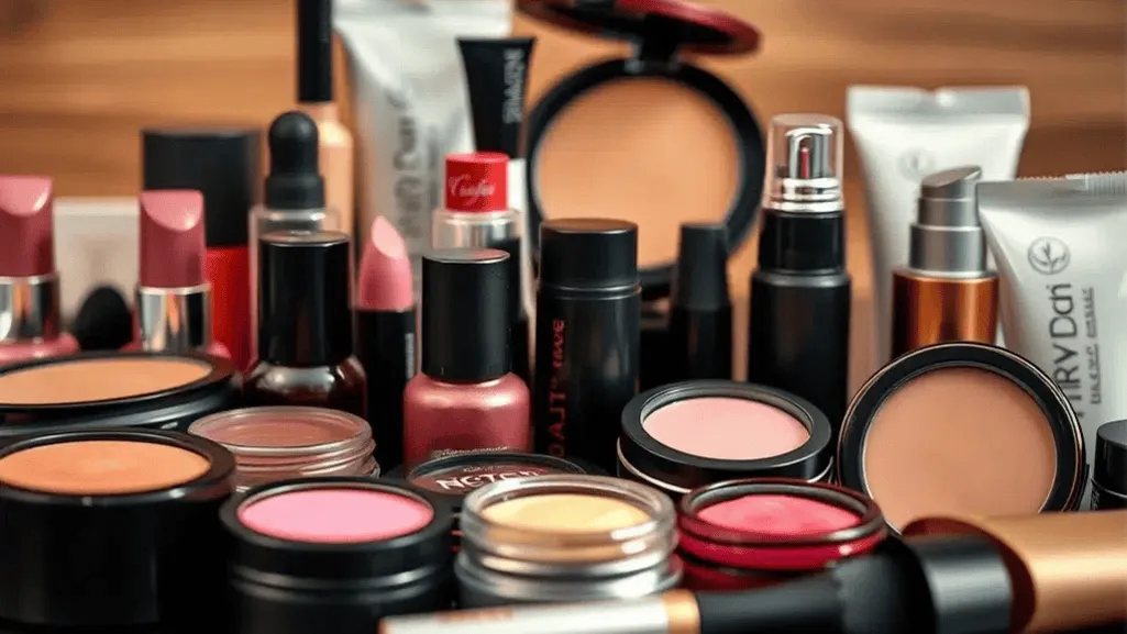Ingredients used in glossy lipsticks, displayed on a table.